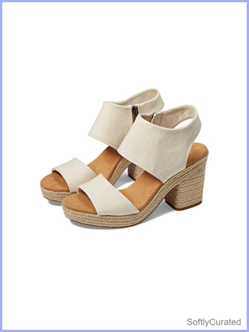 TOMS Majorca Platform Sandal Textile Upper Block Heel Zip Ankle Strap Open Toe